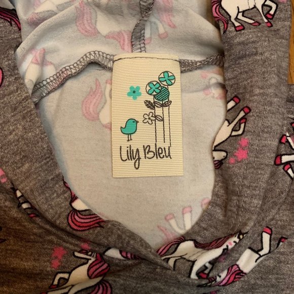 LILY BLEU Girls Soft Unicorn Top Shirt 4 4T Grey Pink Unicorns Knot Hood Girl - Picture 8 of 9